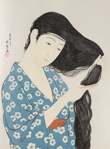 髪梳ける女(ガラス額装)