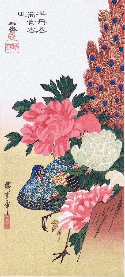 広重花鳥風月  牡丹に孔雀